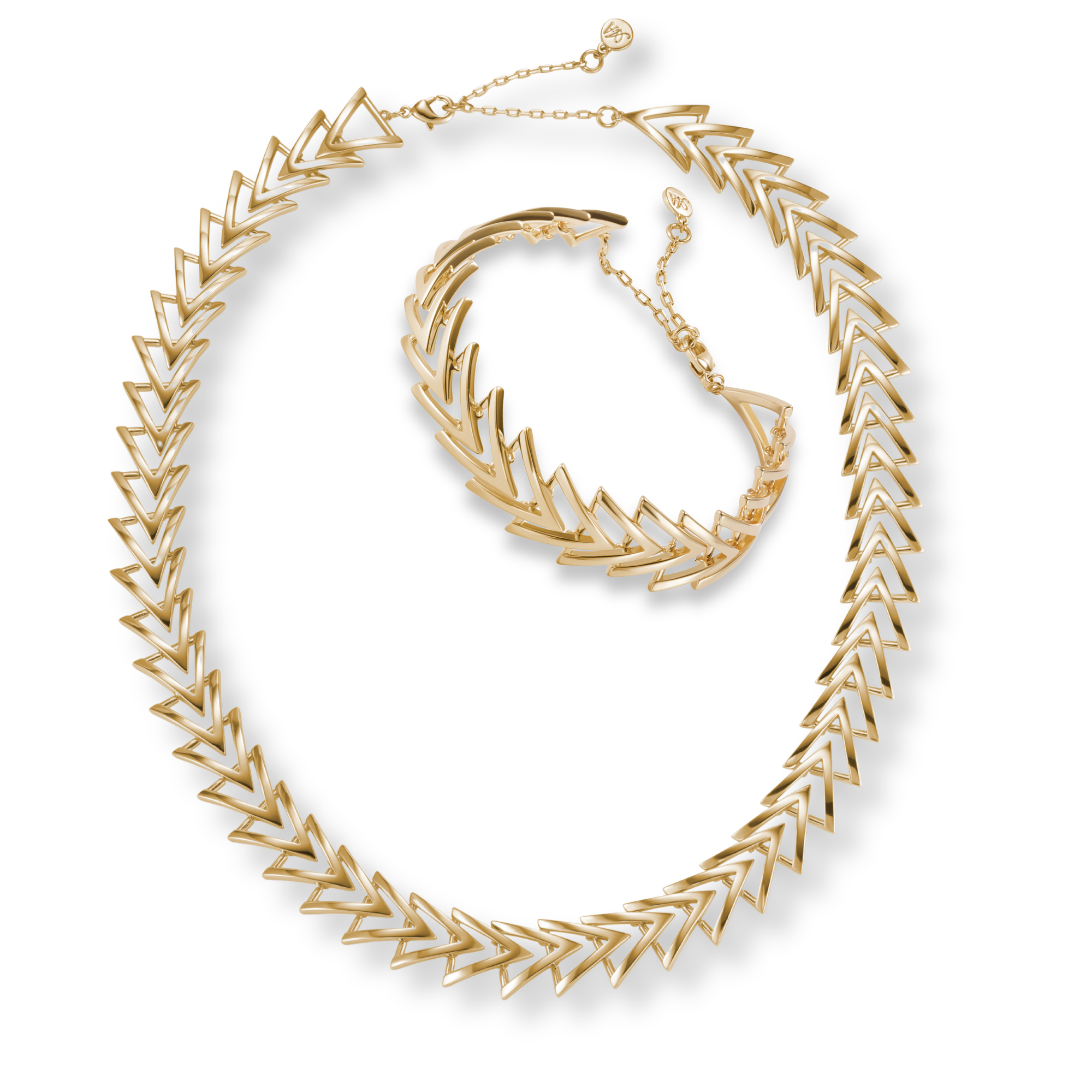 Armine and Ambrose A Chain chevron patterned bracelet and necklace on a white background