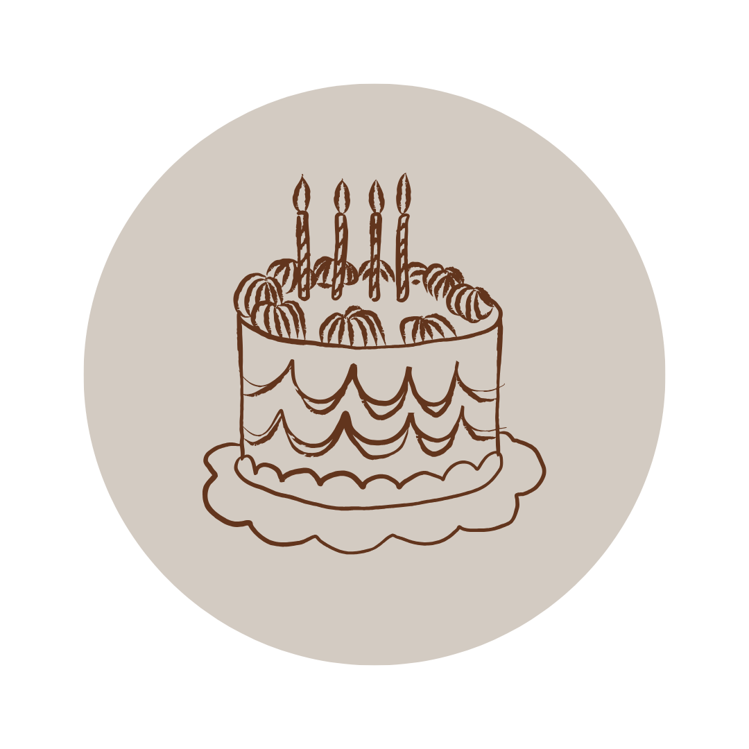 Illustration of a birthday cake with candles on a beige background for Armine + Ambrose Rewards