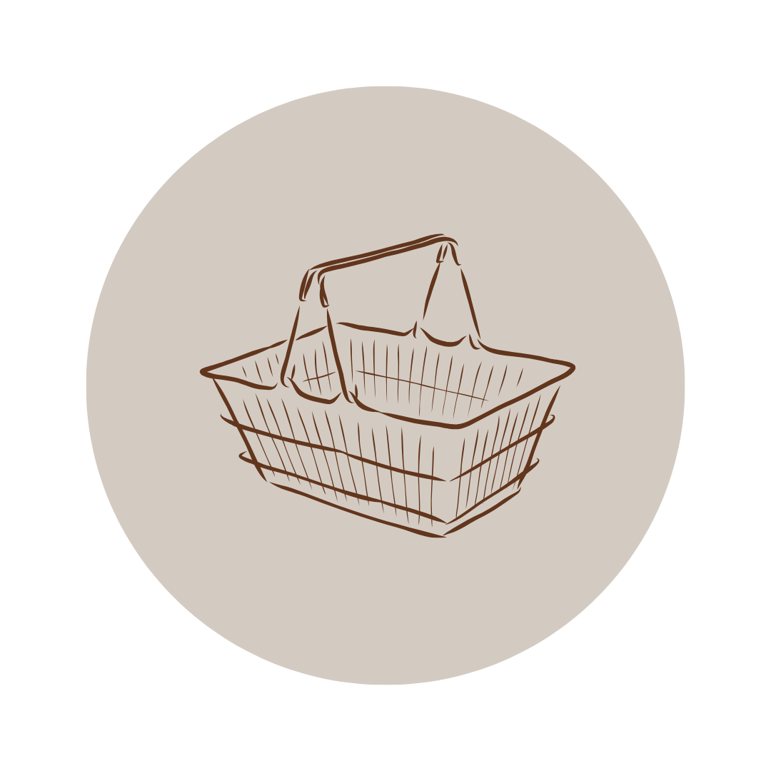 Outline of a shopping basket with a bag on a beige background