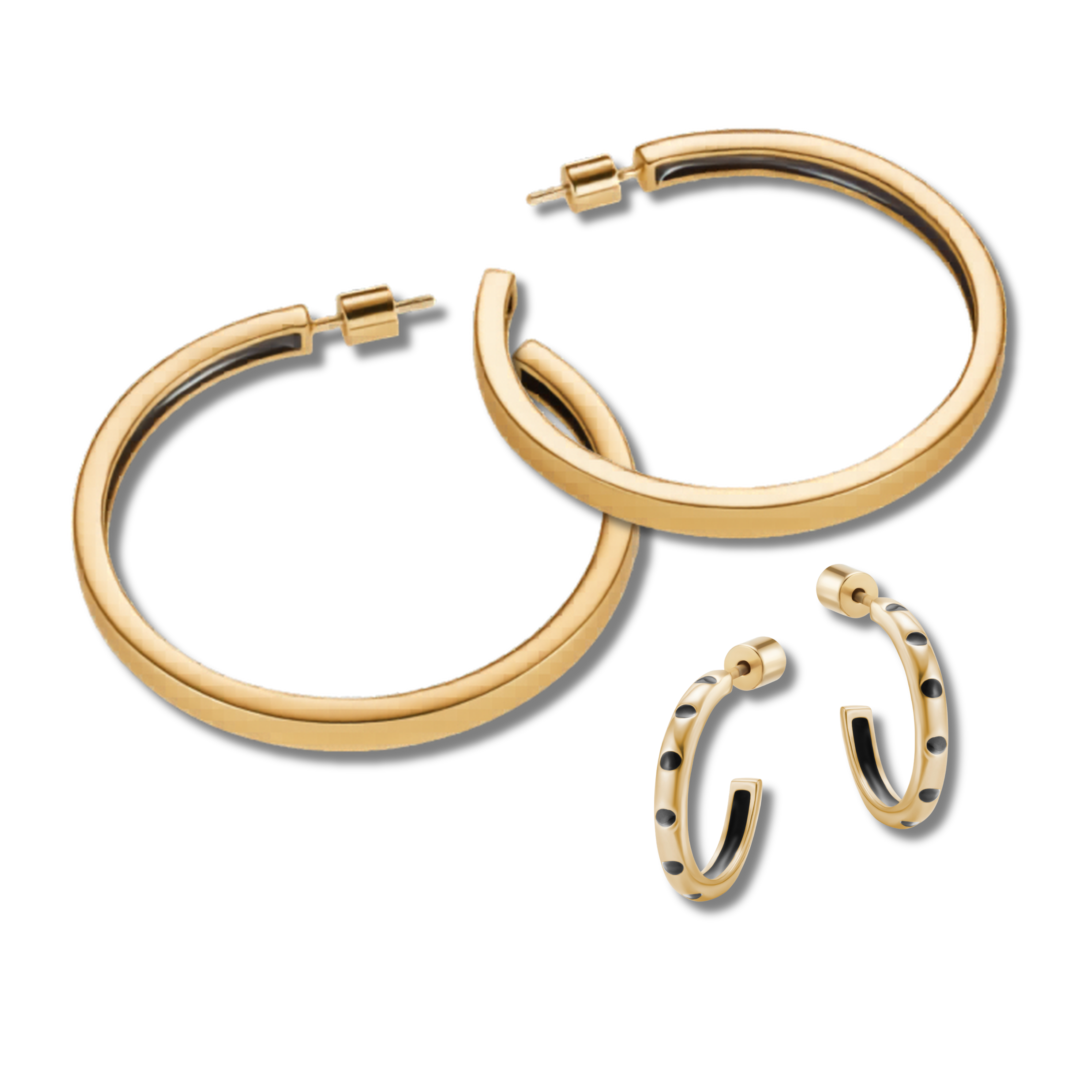 Armine + Ambrose Big dreams Gold Hoops and Who You Are Hoops on a white background 