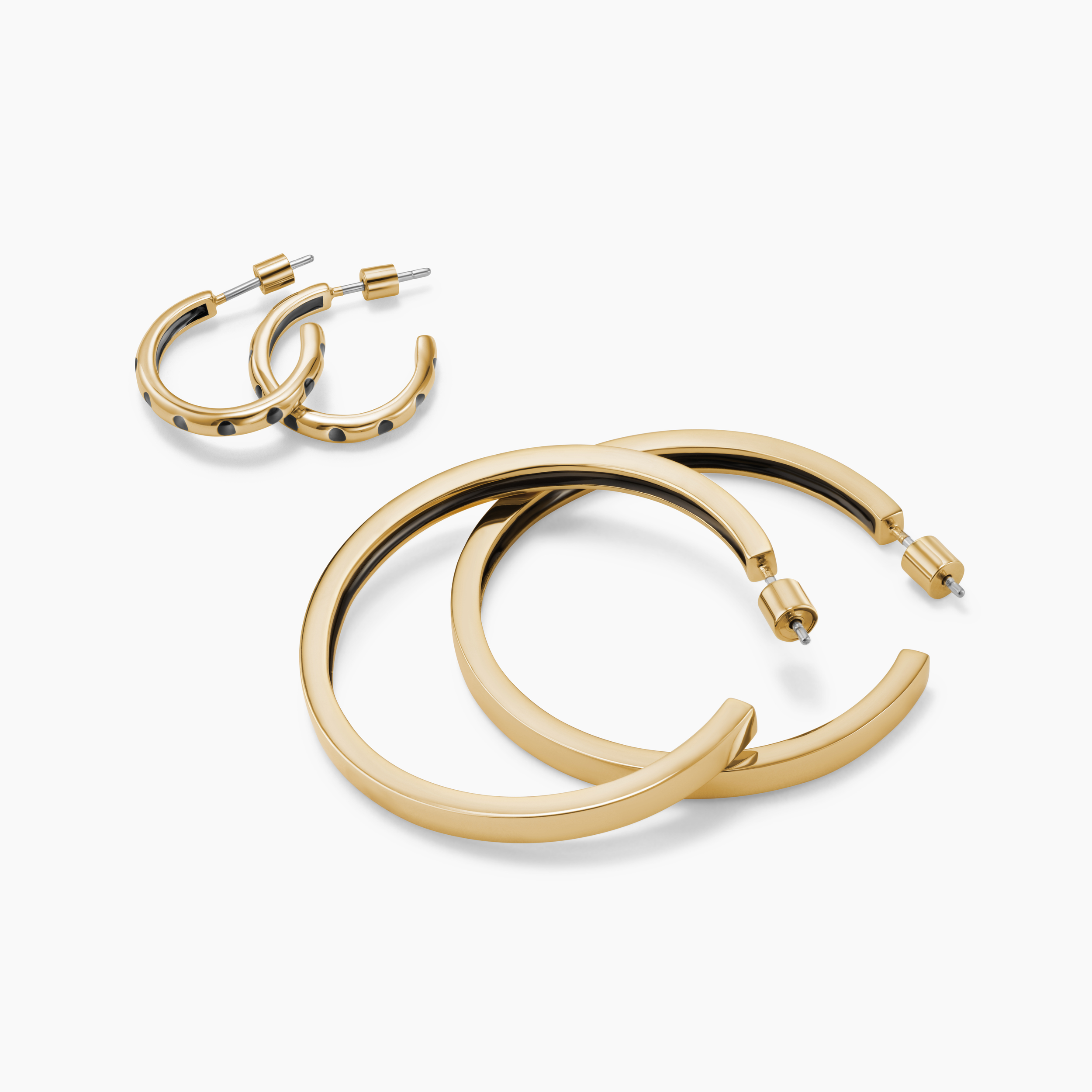 Armine + Ambrose Big dreams Gold Hoops and Who You Are Hoops on a white background 