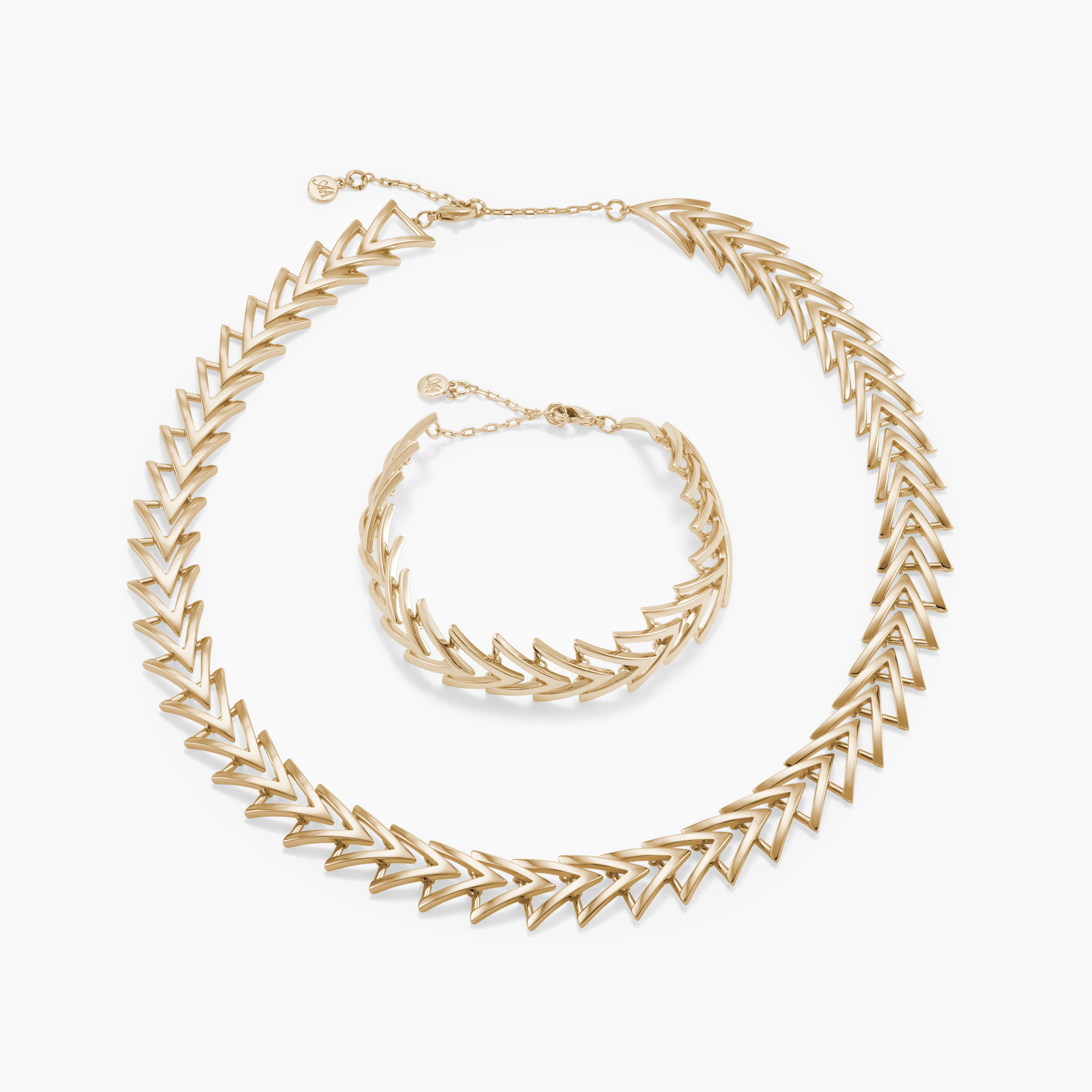 Armine and Ambrose A Chain chevron patterned bracelet and necklace on a white background